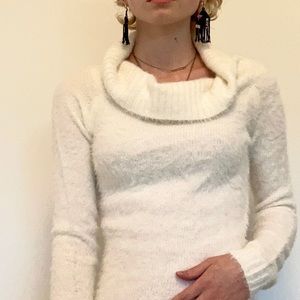 Fuzzy white cowl neck mini dress (new)